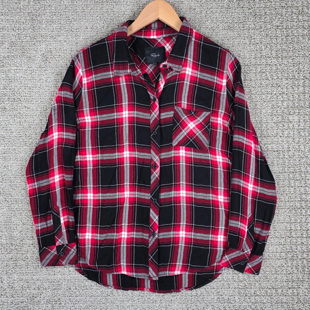 Rails Hunter Plaid Button Down Shirt Large Black Candy White Flannel